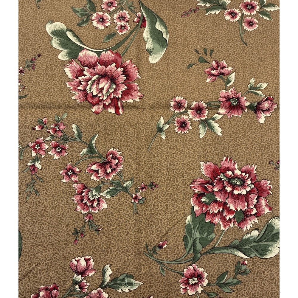VTG Cotton Floral Marti Michell Springs Industries Brown Green Rose 1 Yard X44"